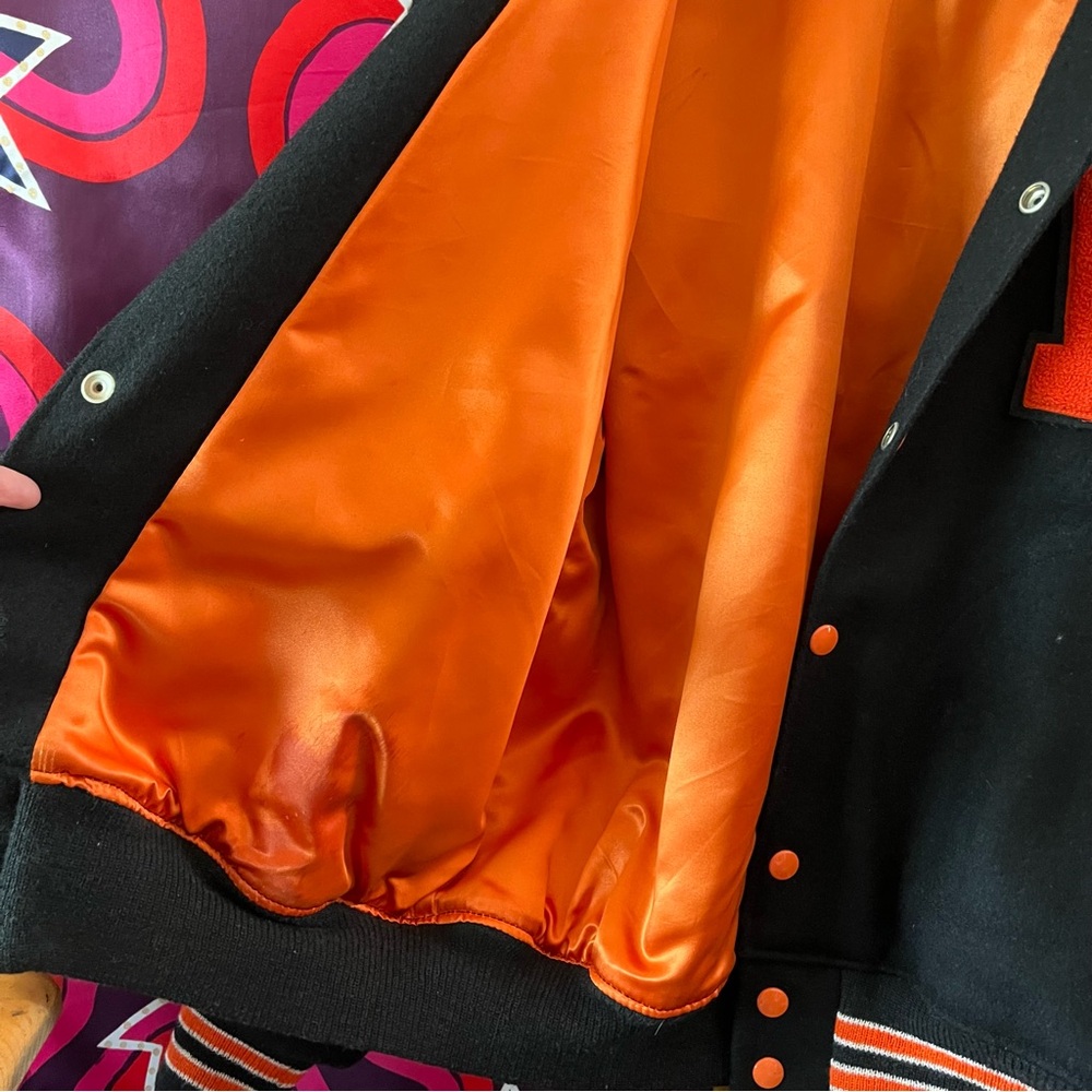 1960s Vintage Wayland Varsity Jacket Minute Man Wool Black Orange W Letterman 44 - Picture 6 of 12